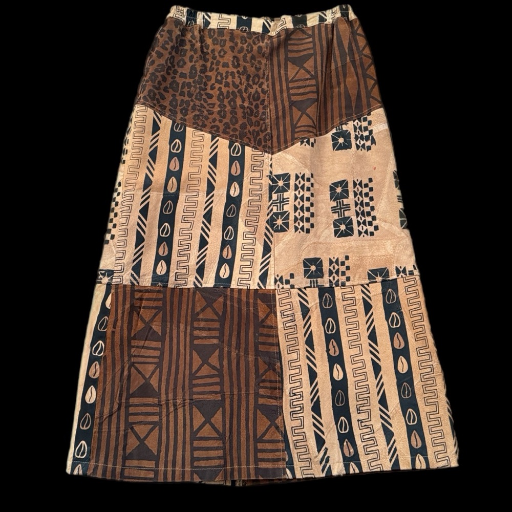 Vintage Animal Print Real Suede Skirt